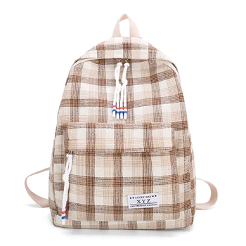 

1157 Grid Backpack England Stley 100% Cotton Strips School Backpack For Teenage Girls Preppy Style Leisure Or Travel Bag