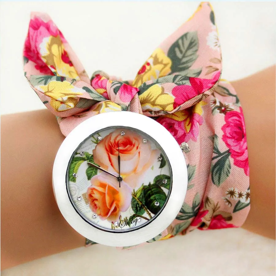 Women Watches Shsby Ladies Flower Cloth Wristwatch Fashion Women Dress Watch Fabric Watch Sweet Girls Bracelet