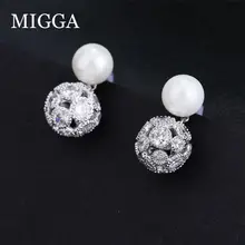 MIGGA элегантный кубический цирконий проложили полые серьги-гвоздики в виде бусинок имитация жемчуга Серьги для женщин