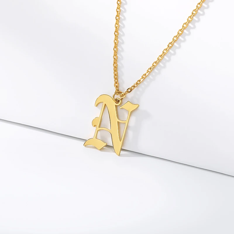 

Personalized Old English Stainless Steel Letter A~Z Pendant Gold Color Choker Necklace For Women Men Party Chain Jewelry Gifts