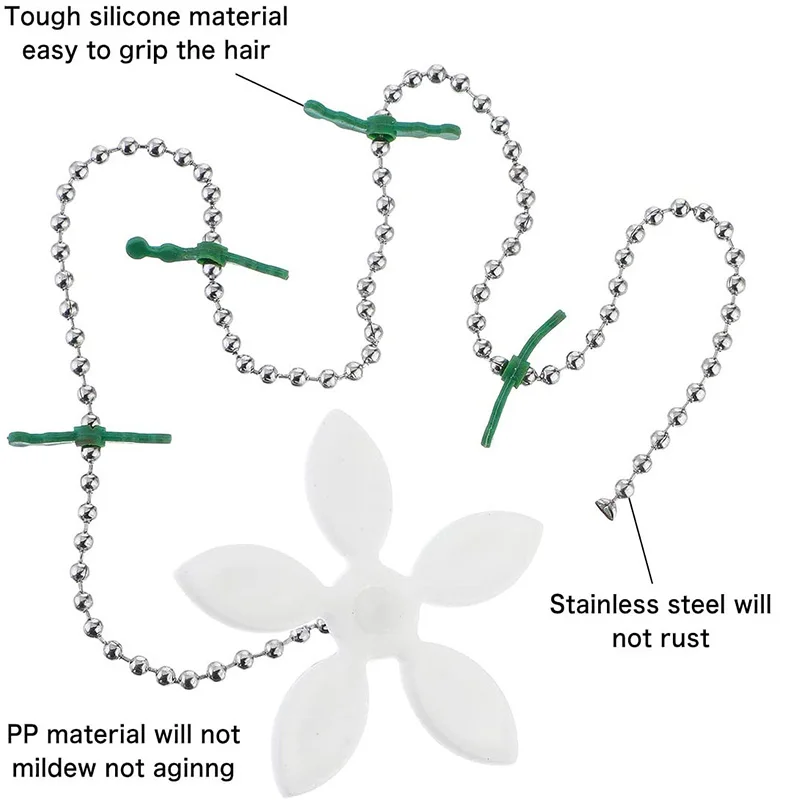 2Pcs Premium Drain Hair Catcher Flower Shower Hair Cleaning Chain Bathroom Drain Strainer Hair Catcher Chain Hook 4