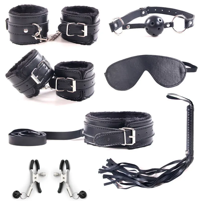 7 шт. БДСМ секс бандаж наручники лодыжки рот плетка взрослые игры интимные