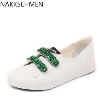

2020SummerNewShallow Mouth Canvas Shoes White Shoes Women's All-match Street Student Korean-Style Lazy Hook and Loop White Shoes