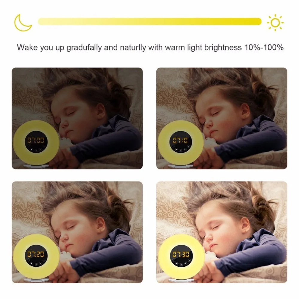 Цифровой светодиодный дисплей Будильник имитация солнца закат Пробуждение свет сенсорный датчик ночник прикроватная лампа лучший подарок