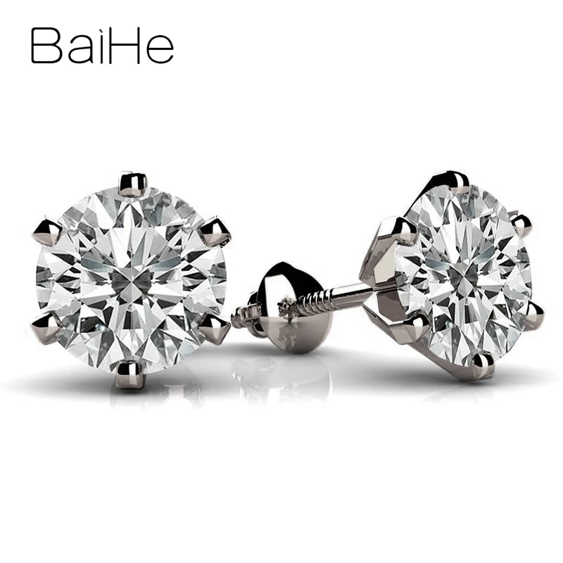 BAIHE Твердые 18 к белое золото всего 0.20ct/0.30ct/0.40ct H/SI круглые ювелирные изделия с натуральными бриллиантами для женщин свадебный подарок серьги с бриллиантами