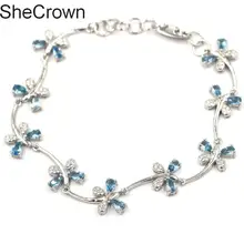 Фантастический Лондонский голубой топаз Белый CZ женский серебряный браслет 7,0-7,5 дюйма 22x12 мм
