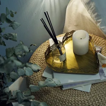 

Retro Golden Metal Storage Tray Chic Heart Shaped Hollow Lace Rim Jewelry Display Trays Simple Silver Decor Dessert Plate