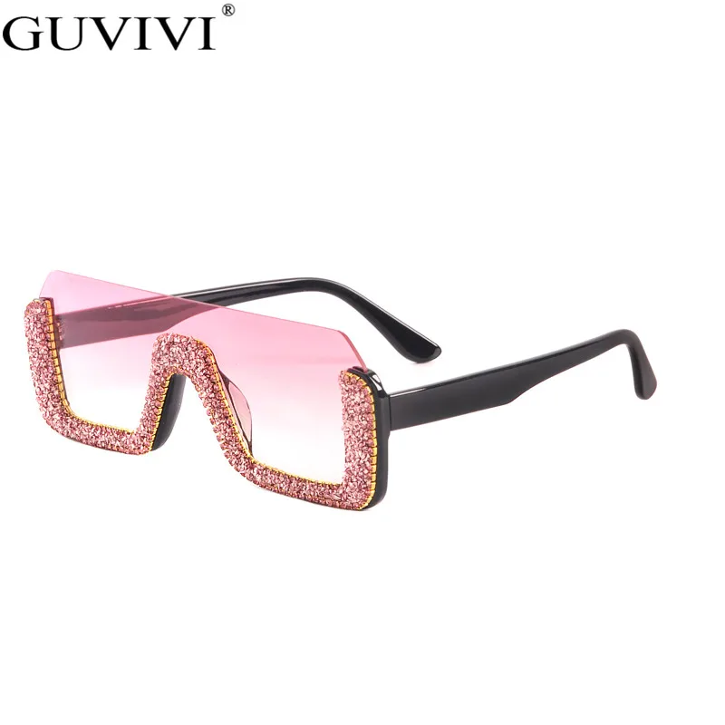 Diamond Semi-Rimless Square Sunglasses Women Rhinestone Retro Gradient Sun Glasses Vintage Oversized Feminino Eyeglasses UV400