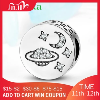 

High quality 925 Sterling Silver Round shape Earth-Moon Universe Charms Beads for Jewelry Fit Original European Charms Bracelet
