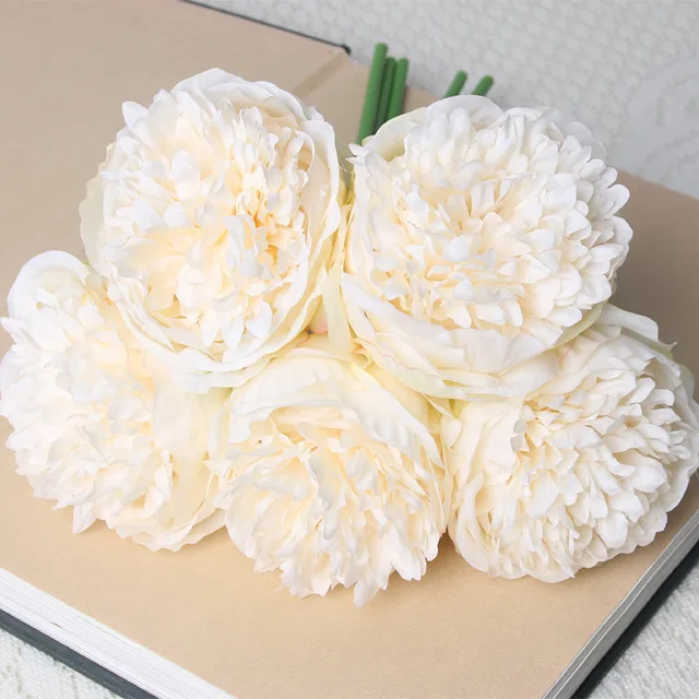 5 Heads Bouquet Artificial Fake Peony Springs Flowers Silk Flower Leaf Home Office Wedding Houes Party Festival Bar Decoration 8