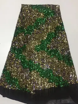 

2020 Green Gold African Lace Fabric French Nigerian Mesh Tulle Embroidered Sequins Guipure Lace Swiss Voile Lace Wedding Dress
