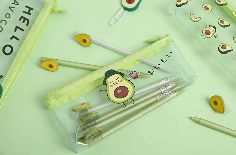 1 шт. Kawaii фрукты авокадо прозрачный пенал Чехол школьный пенал для карандашей пенал ПВХ молния ручка коробка школьные офисные канцелярские принадлежности