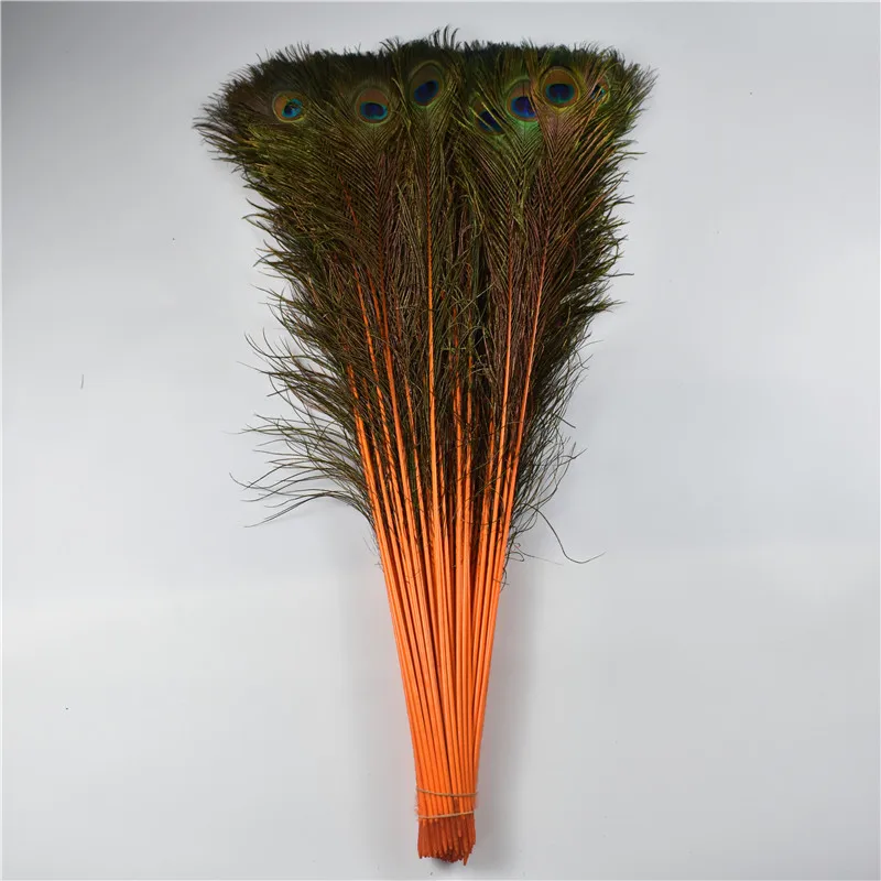 100 шт./лот 70-80 см/28-32 дюйма высококачественные натуральные перья павлина, декоративные перья для украшения своими руками - Цвет: Orange