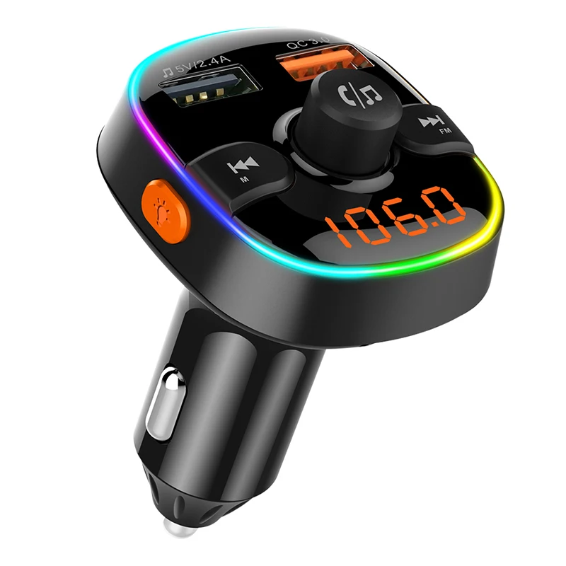black Onever fm-передатчик, беспроводной Bluetooth 5,0, гарнитура, Автомобильный mp3 плеер, Bluetooth, комплект, FM модулятор, двойное USB зарядное устройство, RGB светильник, безопасный - Название цвета: black