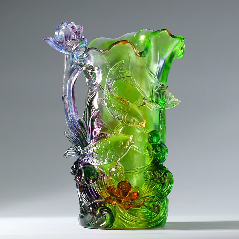 Luxury 3D Glass Vase Vivid Fish Lotus Flower Table Living Room Decor Home Garden Crystal Crafts Signify Fortune Richer Surplus 2