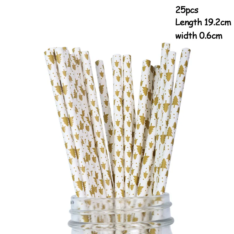 gold Christmas tree 25 шт цветные бумажные соломы для холодных напитков, молока, вечерние, рождественские соломы, плотный картон, не многоразовые - Цвет: gold Christmas tree
