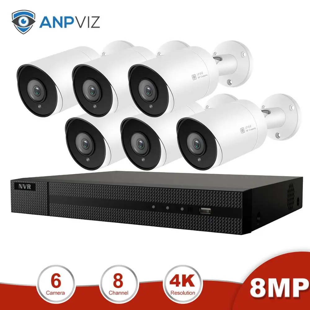 Anpviz 8CH 4K NVR 8MP цилиндрическая PoE Комплект ip-камеры для дома/улицы системы безопасности CCTV комплекты видеонаблюдения NVR