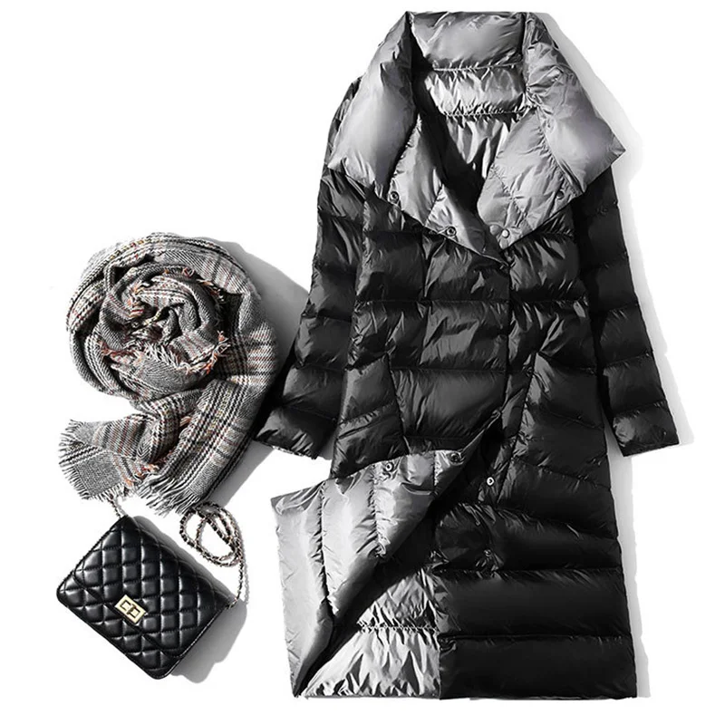 silver black Женское хлопковое Стеганое пальто, пуховик, Длинная женская стеганая парка, Длинная зимняя ветрозащитная парка, женские Большие куртки - Цвет: silver black