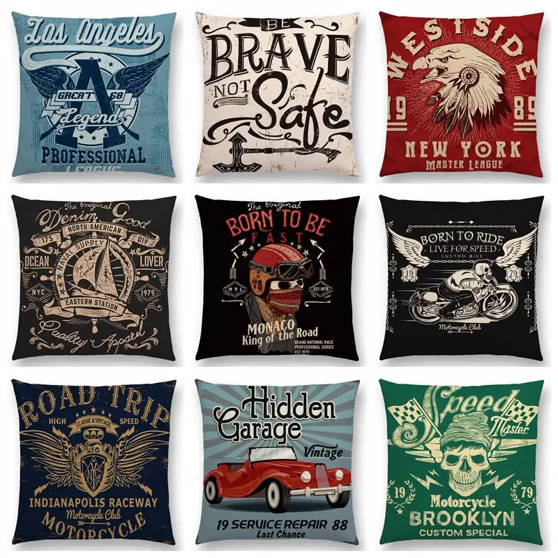 Retro Rock Punk Free Power Sport Shark Guitar Anchor Eagle Sailing Motorcycle Surfing Wings Cushion Cover Beautiful Pillow Case | Дом и сад