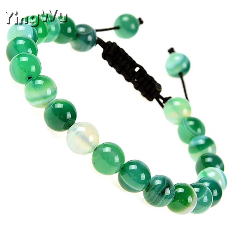 green strip Yingwu, модный браслет с натуральным целебным камнем, винтажные круглые бусины, браслеты макраме, ювелирные изделия для женщин, подарок - Окраска металла: green strip