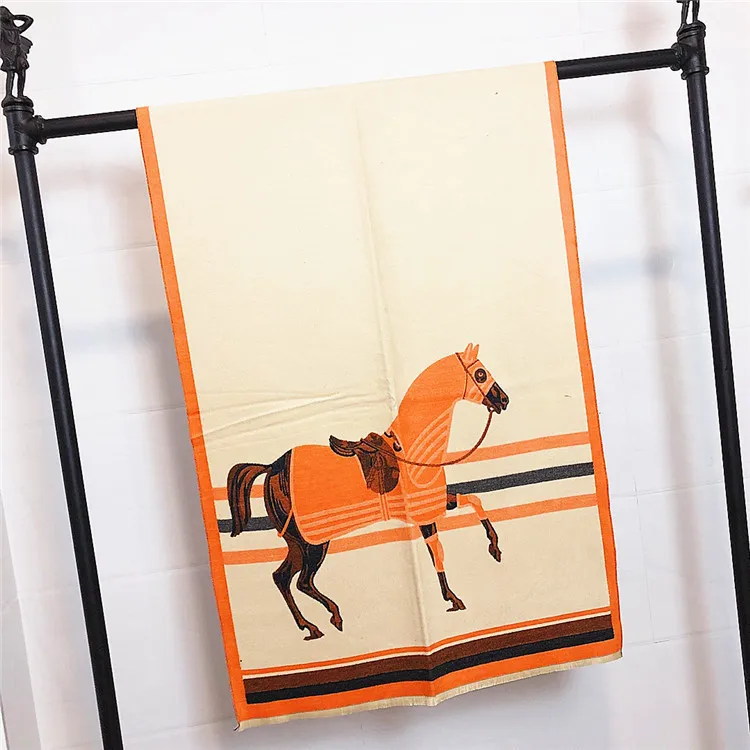 Khaki Orange Зимние кашемировые шарфы для женщин, модный шарф из пашмины с животным принтом, толстые теплые шали и палантины, роскошные шарфы для женщин - Цвет: Khaki Orange