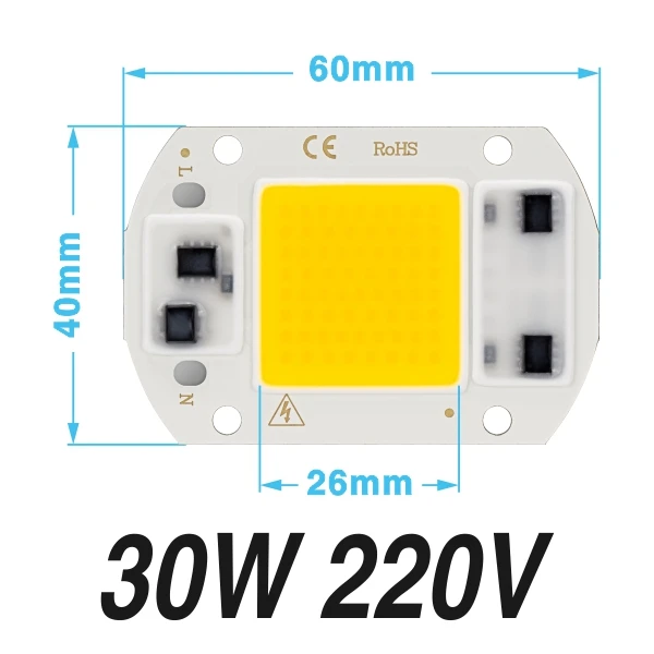 Светодиодный чип 10 Вт, 20 Вт, 30 Вт, 50 Вт, светодиодный COB, 220 В, лампа для выращивания, холодный, теплый белый свет, бусины, не нужны водителю, прожектор, прожектор, DIY освещение - Испускаемый цвет: 30W 220V