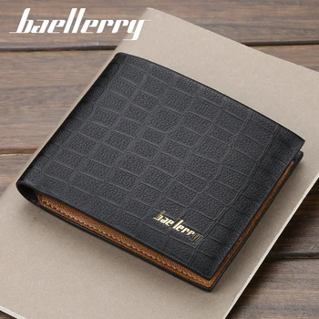 

Baellerry Fashion Leather Men's Wallet Small Black Wallet Bifold Purse Multiple Card Slots Male Purses& Wallets