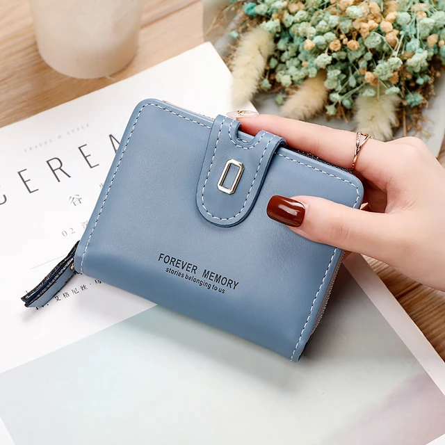 6-Colour Fashion Women Folded Small Wallets PU Leather Mini Short Coin Purse Ladies Female Multifunction Card Holder Clutch Blue