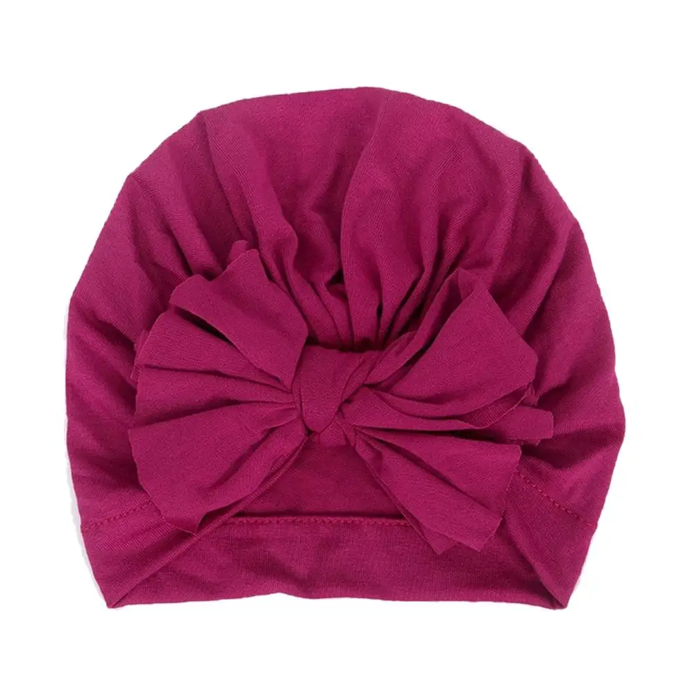 Purple Red Новинка; детская шапка; 16 цветов; детская хлопковая шапка; детская шапка с бантом; Милый хлопковый пуловер для новорожденных; шапка; детская шапка; шапка для малышей - Цвет: Purple Red