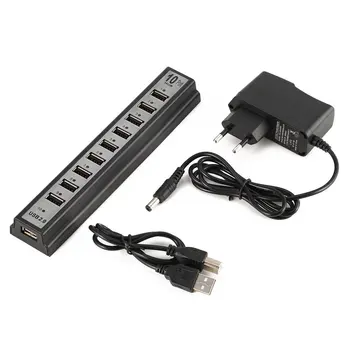 

High Speed 480Mbps USB 2.0 10-Port Hub Multi USB Splitters USB Hub With Power Adapter For PC Laptop Notebook Computer EU Plug