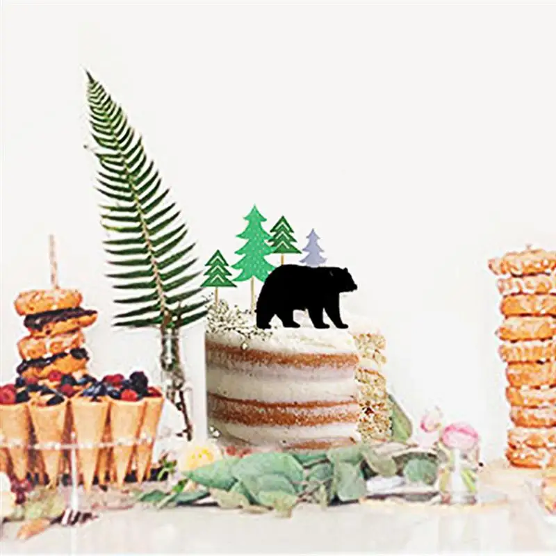 7 шт. Зеленая лесная тематика дикий один баннер с надписью пирог в виде медвежонка