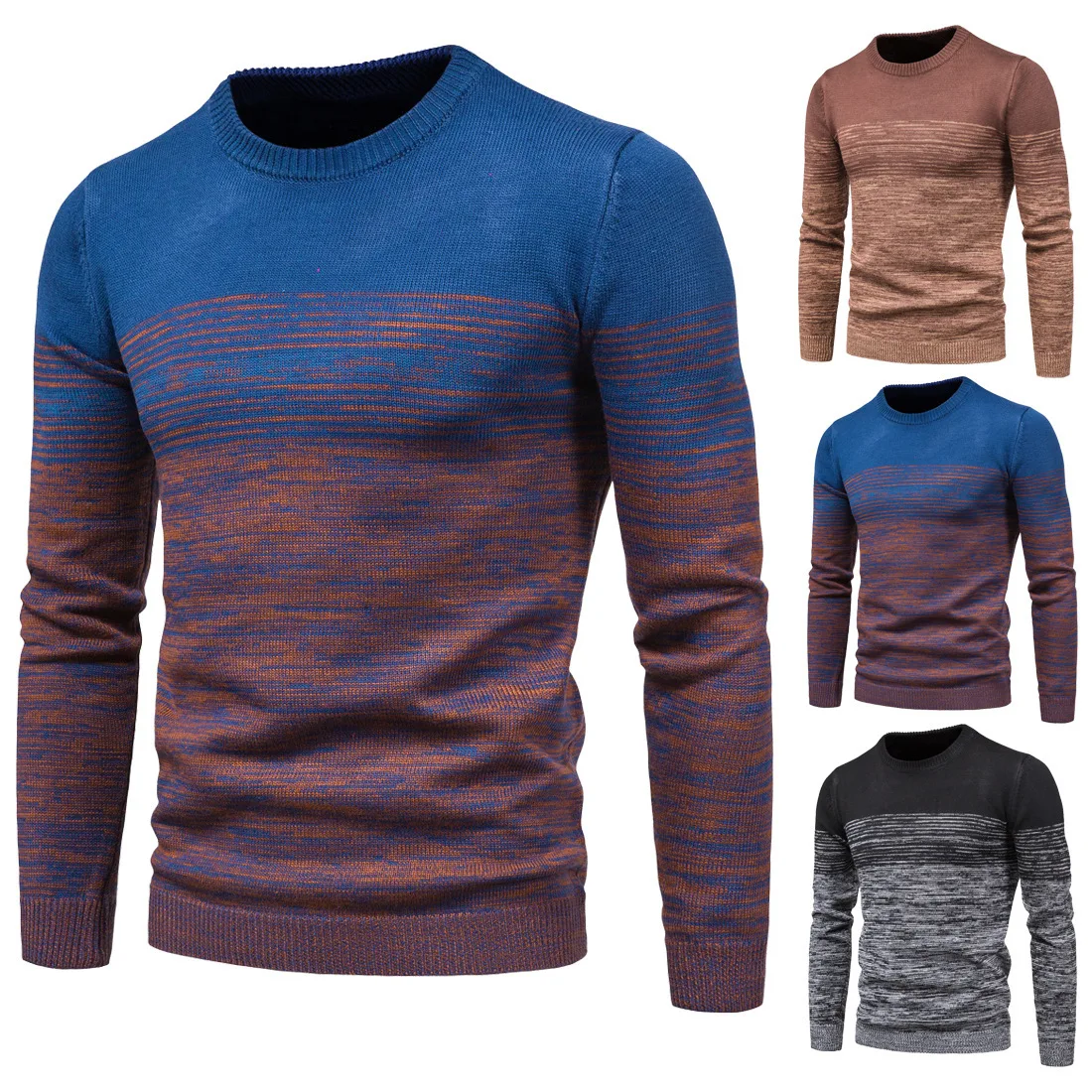 New Autumn Men's Knitwear Hedging Round Neck Variegated Contrast Fashion Base Sweater Male Tops