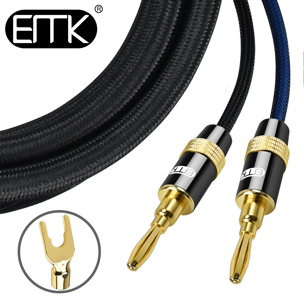 EMK Banana Plug Spade cable 3m 5m Hifi Audio Nylon Braided 99.99OFC Y