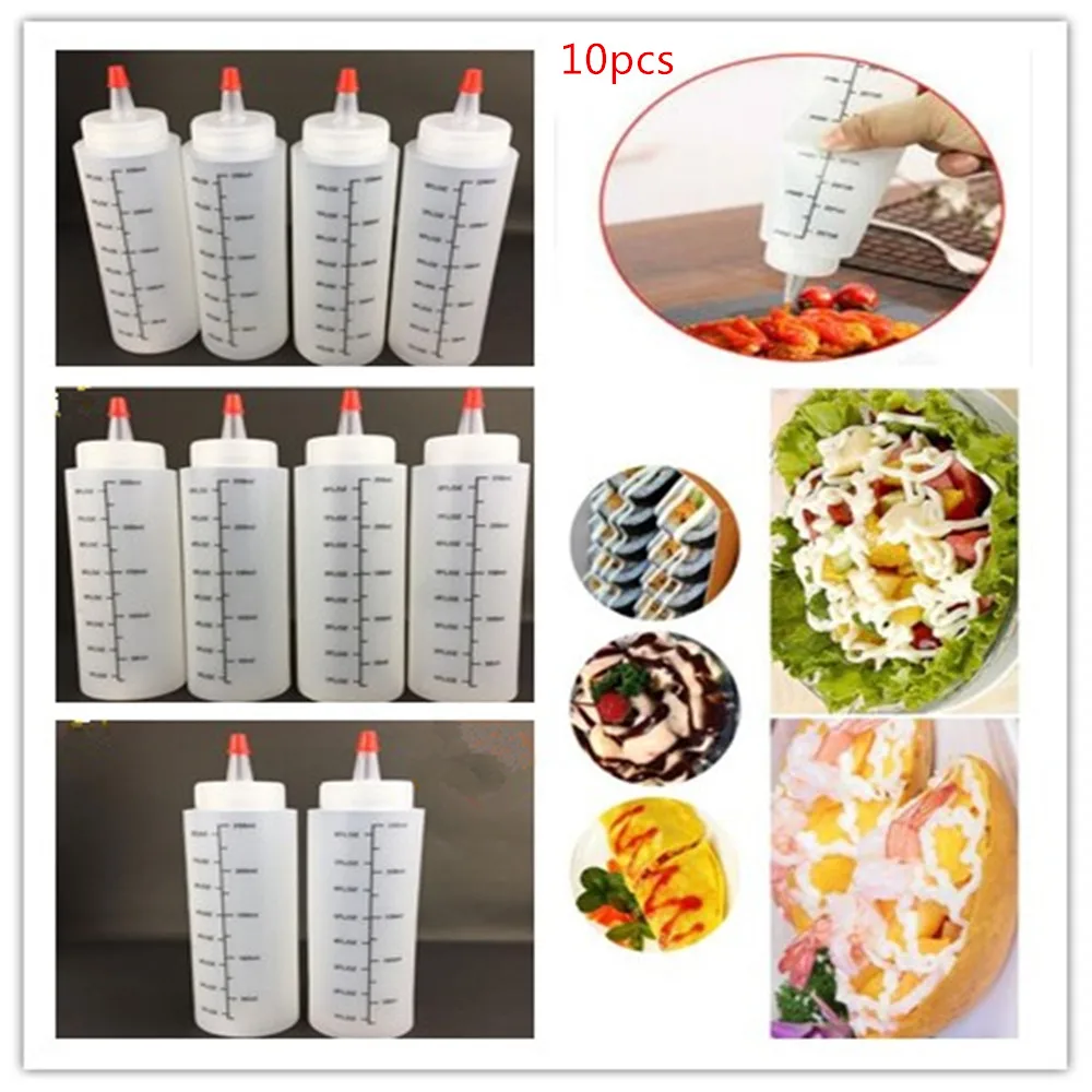 

10pcs 250ml Plastic Needle-nosed With Scale Squeeze Bottle With Leak-Proof Cap Sauce Salad Clear Easy Squeezable Bottle HYZ1010