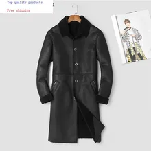 Натуральная кожаная мужская длинная куртка из натуральной овчины шерстяная подкладка зимние кожаные куртки винтажные 87067-1 KJ2992