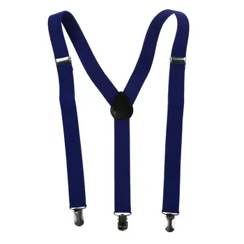 

Adult Adjustable Metal Clamp Elastic Suspenders Braces Dark Blue