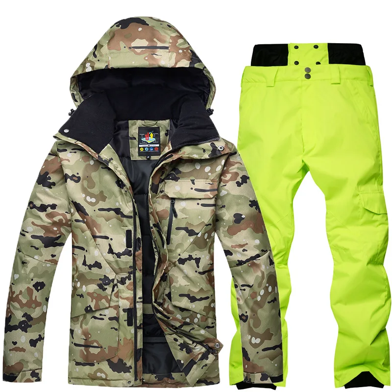Jacket 1 Pants Green New Men's Waterproof Thermal Ski Suit Ski Snowboard Jacket Pants Set Outdoor Skiing Snowsuit Winter Ski Jacket Free Shipping - Цвет: Jacket 1 Pants Green