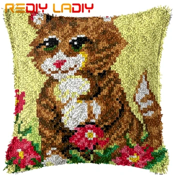 

Latch Hook Kits Make Your Own Cushion Cat Flowers Pre-Printed Canvas Crochet Pillow Case Latch Hook Cushion Cover Arts & Crafts