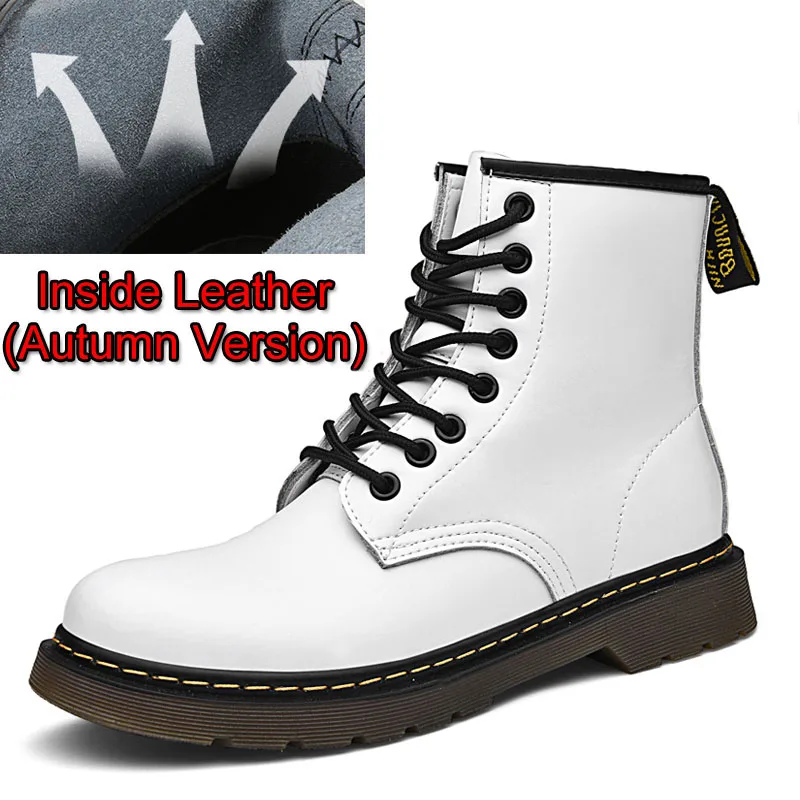 White Leather Новинка; Брендовые мужские ботинки; сезон осень-зима; Мужская обувь из натуральной коровьей кожи; модные ботинки в байкерском стиле; удобные ботильоны; повседневная обувь - Цвет: White Leather