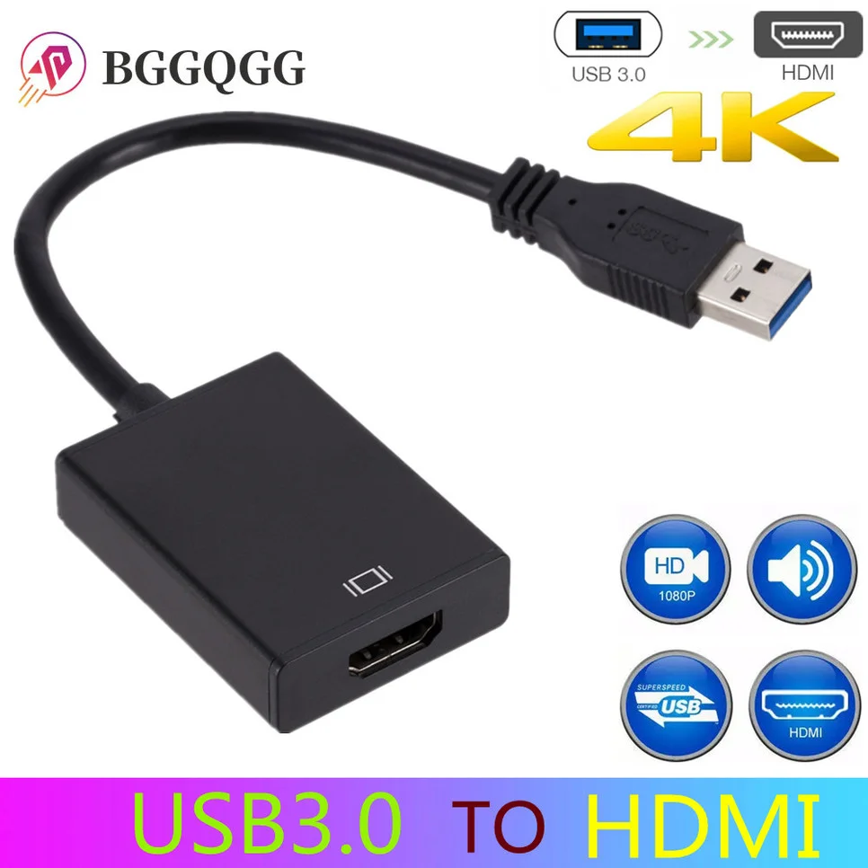Адаптер BGGQGG с USB 3 0 на HDMI-совместимый кабель преобразователя аудио и видео 1080P 60 Гц
