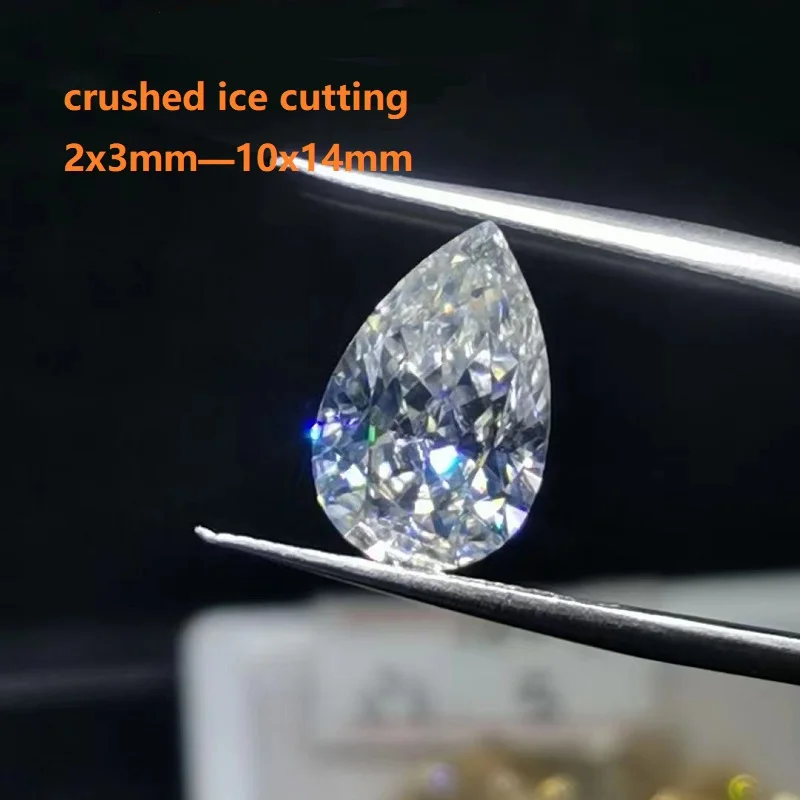 

New Crushed Ice Cutting Pear Shape DEF Color Moissanite Diamond Loose Gemstone For Jewelry Rings Earrings Bracelet Making