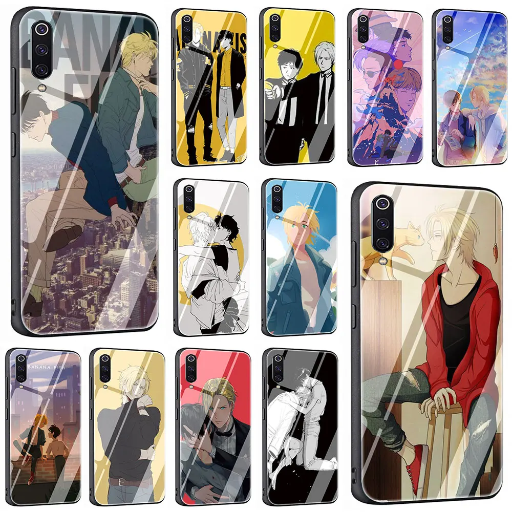 

EWAU Banana Fish Tempered Glass Phone Cover Case For Xiaomi Mi A1 A2 8 9 Redmi 4X 6A Note 5 6 7 Pro Pocophone F1