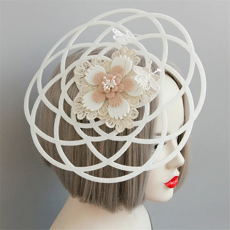 Fashion Joker Bridal butterfly flowers Hairpin hat Dance party Headwear accessories for women 08 - Цвет: Черный