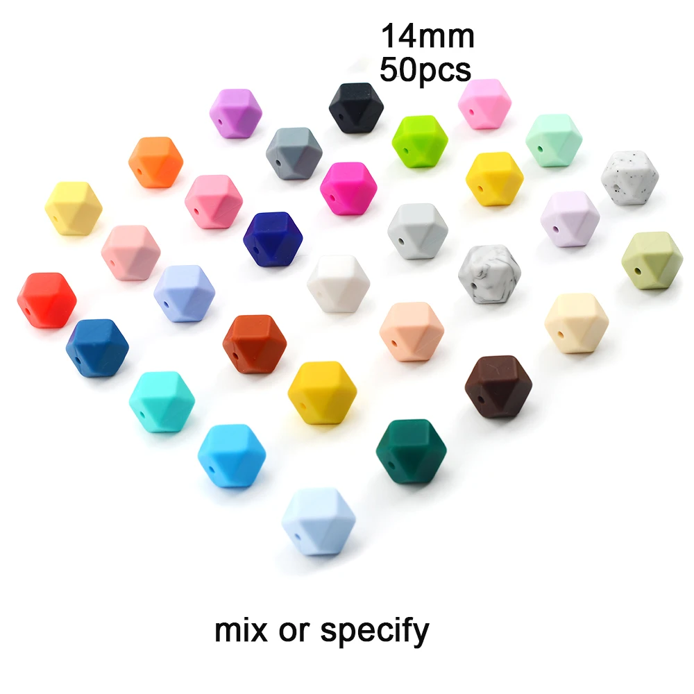 Colorful or specify LOFCA 50 шт. Пищевая силиконовая бусина мини шестиугольник зубной прорезыватель для малышей Прорезыватель зубов игрушки Бусы, не содержат Бисфенол А Соска-Подвеска для DIY - Цвет: Colorful or specify