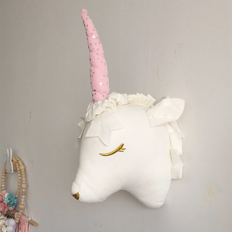 Скандинавский единорог, мягкие игрушки, детский Декор для стен, кролик, слон, 3D голова животного, украшение на стену для детской комнаты, детский Декор на стену