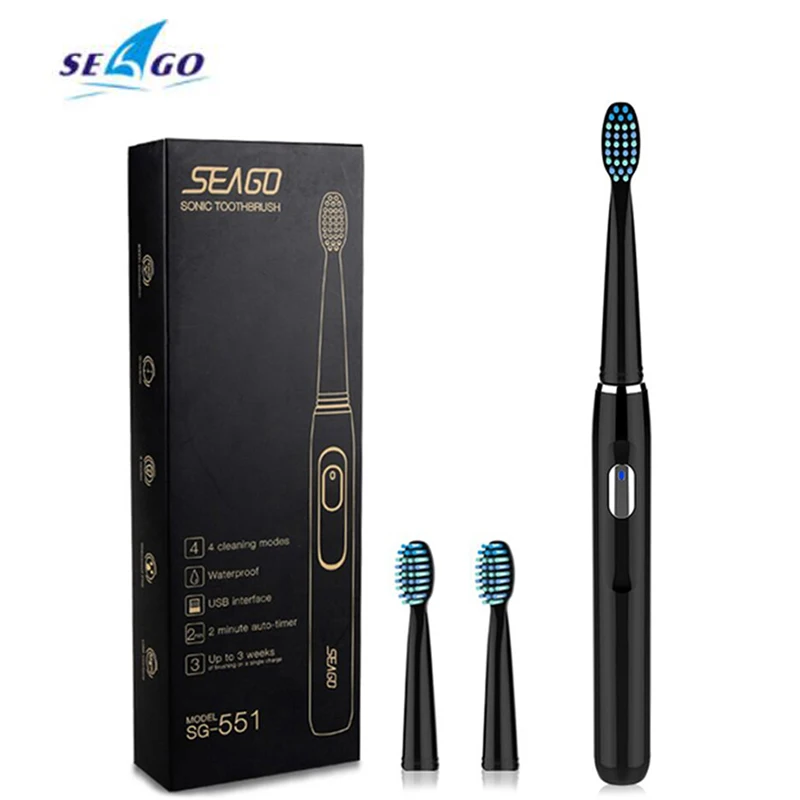 

Seago SG - 551 USB Rechargeable Adult Sonic Electric Toothbrush With 3 Brush Head + 4 Clean Modes Electric Tooth Brush