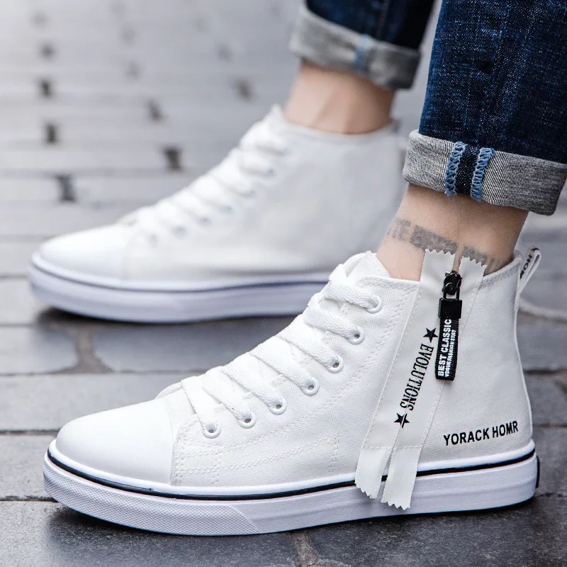 

COUPLE'S 2019 Spring And Summer New Style Classic Hight-top Canvas Skate Shoes Men And Women White Shoes College Style Casual Fa