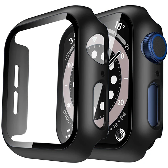 Watch Cover+Tempered Glass for Apple Watch Case 45mm 41mm 44mm 40mm 42mm 38mm,Bumper+Screen Protector for Iwatch 7 SE 6 5 4 3 2 Black