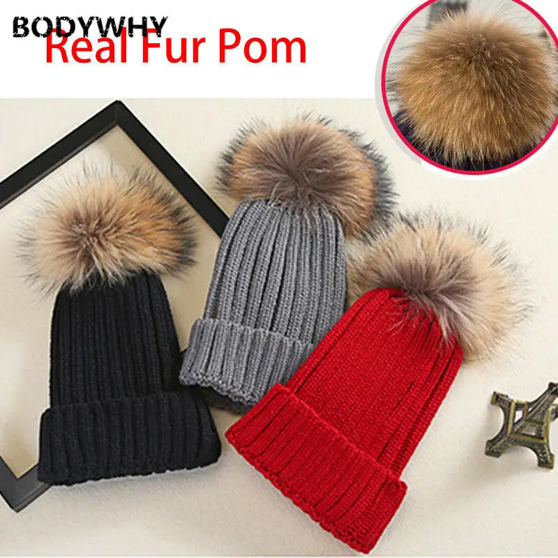 ladies bobble hats with fur bobble