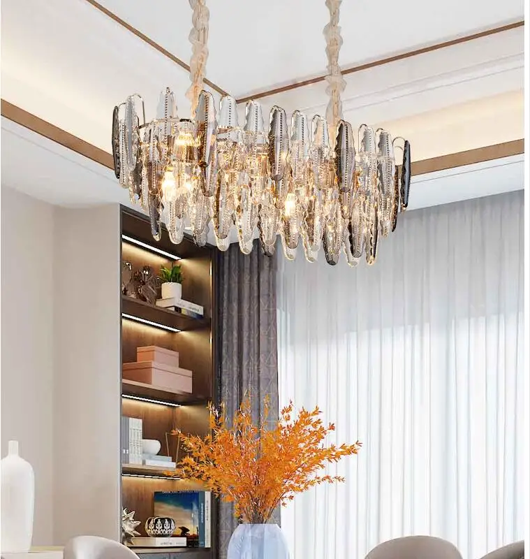 Modern restaurant crystal chandelier luxury living room lamp mixed color rectangular LED chandelier
